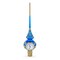 White Dial Clock on Blue and Gold Blown Glass Christmas Tree Topper 11 Inches